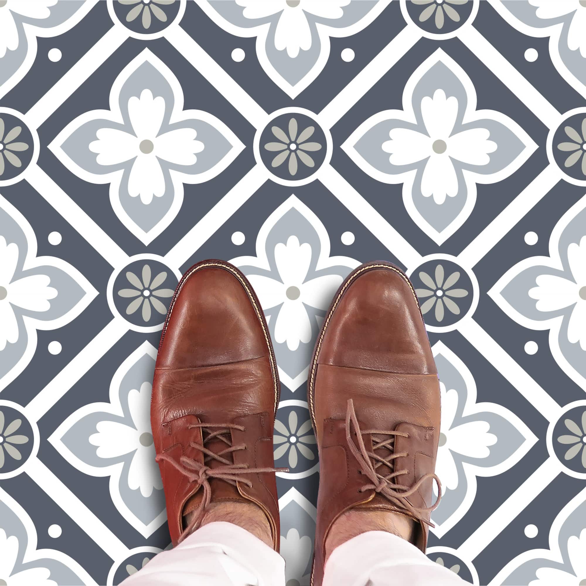 RoomMates Dublin Slate Floral Peel & Stick Floor Tile